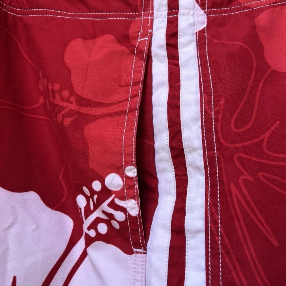 VTG Brents Surf Wear Swim Cargo Board Shorts Mens XL Lined Red Hawaiian Beach